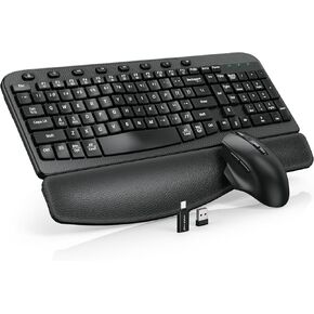 Wireless Keyboard and Mouse Combo, Ergonomic Wave Keys, Cushioned Plam Rest, Comfortable Silent Natural Typing, 2.4G Lag-Free, Full Size Keyboards Cordless Set for Multi-OS, Windows/Mac -SABLUTE