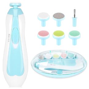 AVOA Baby Nail Trimmer Electric Safe Baby Nail Clippers Baby Nail File Kit Manicure Set, Trim Polish Grooming kit for Newborn Toddler or Adults Toes Fingernails, 6 Grinding Heads and LED Light (Blue)