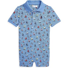 POLO RALPH LAUREN Baby Boys Sailboat Print Cotton Mesh Polo Shortall (B(7001-123)/Y, 3 Months)