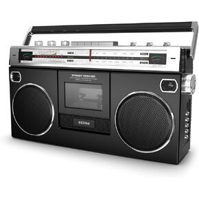 Ion Audio 1980S-Style Portable Bluetooth Boombox AM/FM Radio Cassette Player Recorder, VU Meters, USB Recording, Dual Full-Range High Bass Speakers (Black)