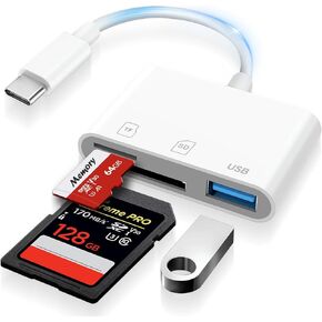USB C SD Card Reader for iPhone 15, USB C to Micro SD Memory Card Adapter for iPad/Mac Pro/Air, USB-C/Type C Camera Card Reader with 2 Slots & USB Port for Phone/Laptop and More USBC Devices