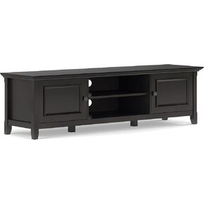 SIMPLIHOME Amherst Solid Wood Wide Transitional Media Stand for TVs up to 80 inches for The Living Room and Entertainment Center, 72 inch, Hickory Brown