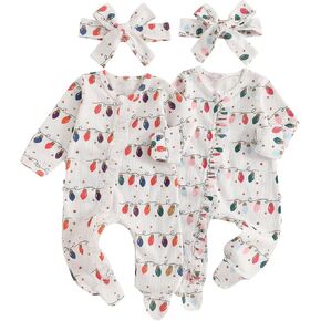 Baby Girl Footies Newborn Zipper Sleeper 2 Pack Ruffle Pajamas Romper Coming Home Outfit