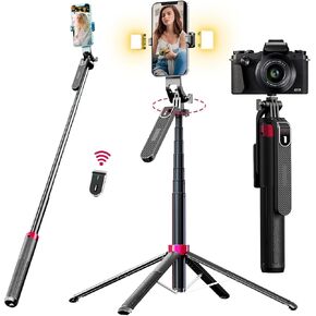WOVTE 71" Selfie Stick Tripod with 2 Lights, Extendable Tripod for iPhone, Selfie Stick Tripod Stand with Remote, Portable Phone Tripod for Cell Phone Compatible with iPhone/Android, Camera & Gopro