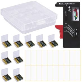 Battery Storage Case for AA or AAA,Battery Holder Box,Clear Plastic Protect Batteries,Durable Storage Containers(10 Pack) & Battery Tester Checker