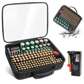 Clear Battery Organizer Storage Case, Hardshell Portable Battery Storage Organizer Box Holds 200+ Batteries AA AAA AAAA C D 9V, Includes Battery Tester, Battery Holder for Garage Organization