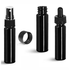 8 Dram 1/2 oz Slim Black Plastic Vials w/ Fine Mist Sprayers Caps Droppers (Vial w/ CT Caps, 5)