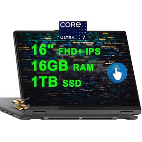 Lenovo Yoga 7i 16 2-in-1 Laptop 16" FHD+ IPS Touchscreen Intel 12-core Ultra 7 155U 16GB RAM 1TB SSD Backlit FP Reader Thunderbolt4 FHD IR Privacy Camera Rapid Charge Win11 w/Copilot AI