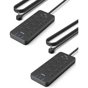 2 Pack Surge Protector Power Strip (2100J), Anker 12 Outlets with 1 USB C and 2 USB Ports for iPhone 15/15 Plus/15 Pro/15 Pro Max, 5ft Extension Cord, Flat Plug, 20W for Home,Office,TUV Listed