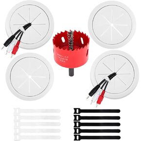 4 Pack Cord Hider for Wall Mounted TV, 2-3/8"(60mm Hole) Cord Hider for TV Wall, in Wall Cable Management Kit, Includes 4 Pass Throughs, 1 Hole Saw Drill Attachment & 10 Cable Ties for Easy Install