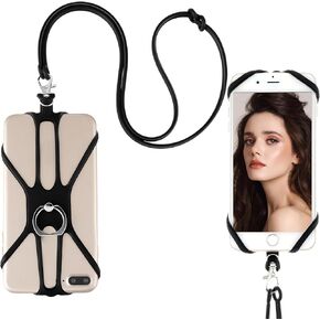 TIESOME Universal Phone Lanyard, Cell Phone Lanyard Neck Strap 2 in-1 Phone Strap with Finger Ring Holder Compatible with Most Smartphones (Black)