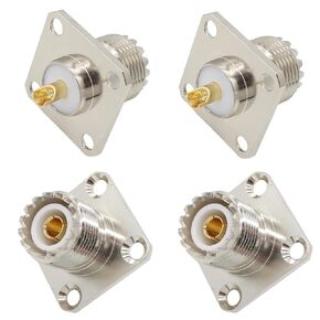 SO239 Connector 4-Pack SO-239 Classic Mount Connector PL259 Solder Connector UHF Female Panel Mount Flange 4 Hole Adapter SO-239 Bulkhead for PL259 Male Plug
