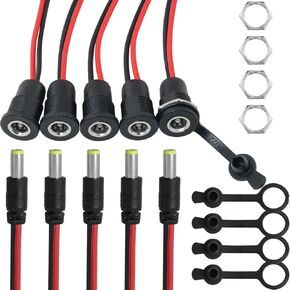 5.5 x 2.1 mm DC Power Jack Socket LUORNG 5Set 50V 5A 2.1mm x 5.5 mm Male and Female Panel Mount Connector Adapter with Pre-soldered Wires and Waterproof Plug for MP3 Phone Audio Video CCTV