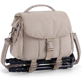 BAGSMART Small Camera Bag, DSLR Camera Case for Camera Lens & Accessories, Ultra-Light Compact Crossbody Camcorder Bags with Rain Cover/Tripod Holder, Camel