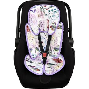 Infant Car Seat Insert for Newborn Girls Boys, HNHUAMING 2 In 1 Reversible Baby Car Seat Head & Body Support, Extra Soft Baby Car Seat Cushion Insert for Strollers, Swings, and Bouncers, Purple Floral