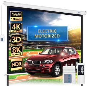 100" Motorized Projector Screen - Indoor and Outdoor Movies Screen 100 inch Electric 16:9