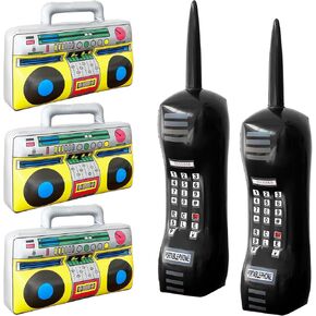 5 Pcs Inflatable Radio Boombox Inflatable Mobile Phone,Retro Inflatable Mobile Phone,Inflatable Radio Props for 80s 90s Party Decorations,Hip Hop Party,Birthday