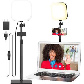 Desk Lamp, 180 LED Video Conferencing Light with Phone Holder [3 Color & 10 Brightness] 360° Adjustable and Retractable USB Lamp with Adapter for Reading, Home Office, Online Meeting, Live Streaming