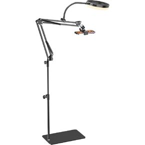 Floor Extendable Ring Light Tripod with Phone Holder, Desk Overhead Phone Camera Mount with Selfie Light, Phone Stand for Tiktok Video Recording Cooking Live Stream Compatible with iPhone