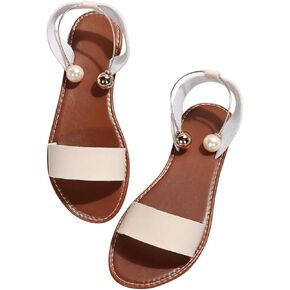 Verdusa Women's Open Toe Flat Summer Slide Sandals with Ankle Strap