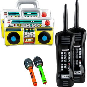 6 Pack Inflatable Radio Boombox Inflatable Mobile Phone Inflatable Microphones for 80s 90s Party Decorations Hip Hop Theme Birthdays Party Supplies