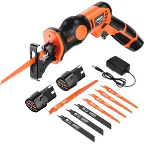 Reciprocating Saw Cordless, 12V Power Reciprocating Saw with 2 * 2000 mAh Battery, 3000SPM 13mm Reciprocating Stroke, 8 Tool-Free Saw Blade Change Reciprocating Saw for Wood Metal PVC DIY Cutting