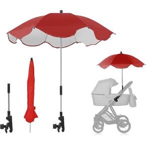 CDQL Baby Umbrella Stroller Parasol with Clamp Adjustable, UV Protection Clip on for Toddlers 1-3 Sun Shade Trolley, Beach Chair, Wheelchair, Travel Red