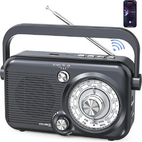 Portable AM FM Radio with Bluetooth,2000mAh Rechargeable Transistor Radio with Best Reception,Battery Powered Radio by 4X D Cell Batteries,Loud Speak,Support SD Card and USB MP3 Player,Backlight
