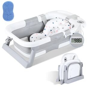 حوض استحمام للأطفال قابل للطي، حوض استحمام محمول للسفر للأطفال مع ميزان حرارة ووسادة ناعمة، حوض استحمام قابل للطي لحديثي الولادة إلى الأطفال الصغار من عمر 0 ​​إلى 36 شهرًا، أحواض استحمام متينة معلقة غير قابلة للانزلاق مع فرشاة غطاء المهد in Kuwait
