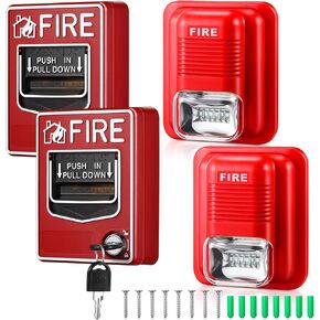 4 Pcs Fire Alarm Pull Station Fire Alarm Siren 12 / 24V DC Sound and Light Emergency Alarm Dual Action Manual Call Point Pull Fire Alarm Button with Key Security Horn Buzzer for Home Office