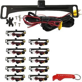 ACAM4 Car Backup Camera 12-Pack Savings Bundle for Mobile Electronics Professionals. Wide Angle License-Plate Mounted Universal Rearview Cameras, Legal in All States, Parking Line Display Option