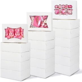 TOMNK 50pcs Cookie Boxes, 8x6x2.5 Inches 2 Style Window Cookie Boxes with Window, Bakery Boxes Treat Boxes Strawberry Boxes for Chocolate Covered Strawberries, Muffins, Donuts