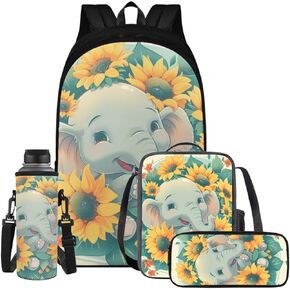 Owl School Backpack Set 4 Pcs with Pencil Case Lunch Box Water Bottle Holder MultiPurpose Comfortable Kids Backpack for for Kindergarten Elementary School Students Lunch Bag for Boy 5-7