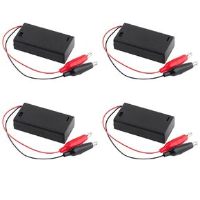 3V 2 Cells AA Battery Holder Case Storage Box with ON/Off Switch Alligator Clip Wire Cable 130mm (Pack of 4)