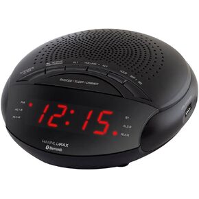 HANNLOMAX HX-139CR Alarm Clock Radio, PLL FM Radio with Preset Stations, Dual Alarm, 0.6" Red LED Display, USB Port for 1A Charging, Bluetooth, AC Power only. (Light Grey)