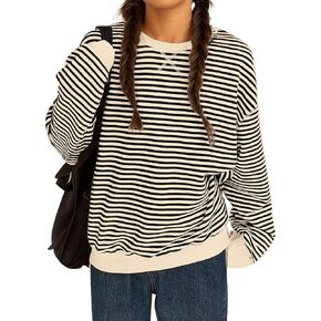 Cioatin Women Oversized Y2K Striped Colorblock Sweatshirt Pullover Drop Shoulder Crew Neck Sweater Jumper Fall Outfits