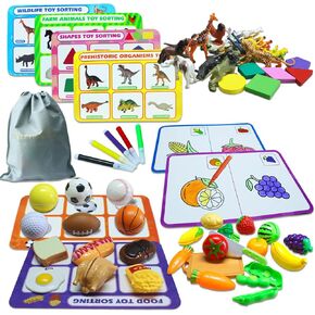 Wiznobliss Sorting Toys for Toddlers,3 in 1 Learning Education Toys Sorting Games Cutting Fruit Toys Toddler Coloring,Fine Motor Montessori Preschool Classroom Sensory Toys for 2+ Year Old.