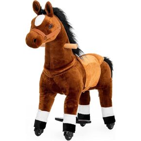 Ride On Horse Toy for 3-5 Years, Kids Real Walking Horse Riding Horse with Wheels (Brown, 29.92" L x 9.84" W x 31.12" H)
