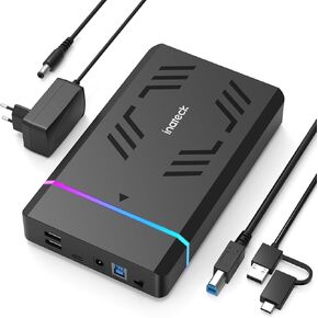 Inateck RGB 3.5-Inch Hard Drive Enclosure, USB 3.0 External Hard Drive Enclosure for 2.5''/3.5'' SATA HDD and SSD, with Expansion Ports and 12V/2A Power Adapter, Supports Up to 20TB, FE3003 in Kuwait