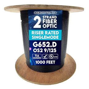 6 Strand Indoor/Outdoor Distribution Fiber Optic Cable Tight Buffered, OS2 9/125 Singlemode, G652.D, Black, Riser Rated, Spool, 1000 Feet