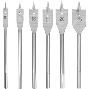 uxcell Spade Drill Bits for Wood Paddle Flat Bit 10 12 16 18 20 25 mm Hex Shank for Woodworking DIY Cutter Tool, High Carbon Steel 6in1 Set