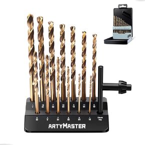 Drill Bit Set with Drill Bit Set Holder Organizer,13pcs (1/16" - 1/4") M35 HSS Twist Cobalt Drill Bits for Stainless Steel, Hardened steel, Cast Iron, Plastic and Wood, 3/8 drill chuck key.