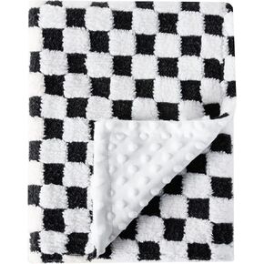Soft Checkered Baby Blankets for Unisex Girls or Boys Breathable Gender Neutral Nursery Double Layer Blankets with Dotted Backing for Newborn Toddlers (30" X 40")
