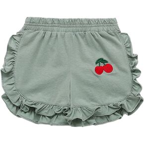 Baby Girl Ruffle Shorts Elastic Waist Cherry Embroidery Bloomer Shorts Toddler Short Pants for Summer