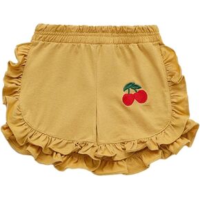 Baby Girl Ruffle Shorts Elastic Waist Cherry Embroidery Bloomer Shorts Toddler Short Pants for Summer