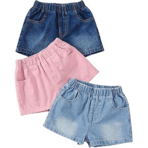 Floerns Toddler Girl's 3 Pcs Elastic High Waist Denim Shorts Straight Leg Jeans Shorts
