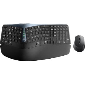 Ergonomic Wireless Keyboard and Mouse, MK835 Ergo Bluetooth/2.4G Split Design Keyboard Mouse Combo with Cushioned Palm Rest, Multi-Device, Wave Keys, Rechargeable, for Windows/Mac/Android