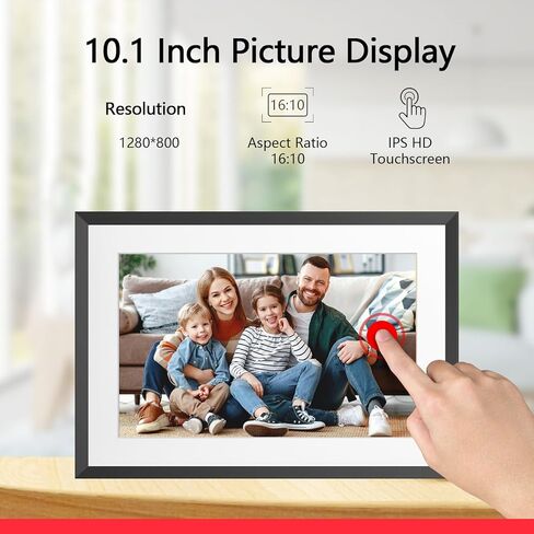 إطار صورة رقمي واي فاي 32 جيجابايت 10.1 بوصة مع شاشة لمس IPS عالية الدقة 1280x800، إرسال الصور أو مقاطع الفيديو عبر التطبيق أو البريد الإلكتروني، يدعم محرك USB/بطاقة SD للتخزين الموسع، تدوير تلقائي، قابل للتركيب على الحائط in Kuwait