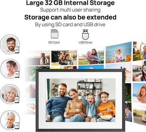 إطار صورة رقمي واي فاي 32 جيجابايت 10.1 بوصة مع شاشة لمس IPS عالية الدقة 1280x800، إرسال الصور أو مقاطع الفيديو عبر التطبيق أو البريد الإلكتروني، يدعم محرك USB/بطاقة SD للتخزين الموسع، تدوير تلقائي، قابل للتركيب على الحائط in Kuwait