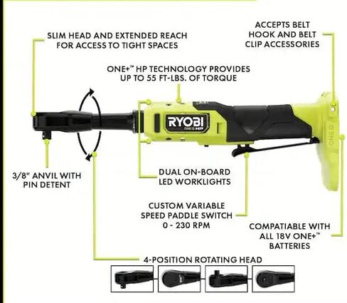 RYOBI ONE+ 18V بدون فرش لاسلكي 3/8 بوصة. سقاطة وصول ممتدة مع (1) بطارية وشاحن 2.0 أمبير في الساعة in Saudi Arabia
